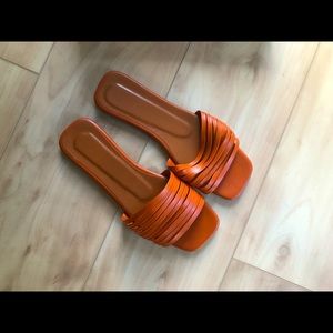 Burnt orange slide sandals